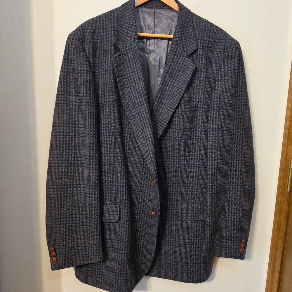 English Manor Sport Coat Mens 48 Long Gray Wool Plaid Tweed Blazer Hungary